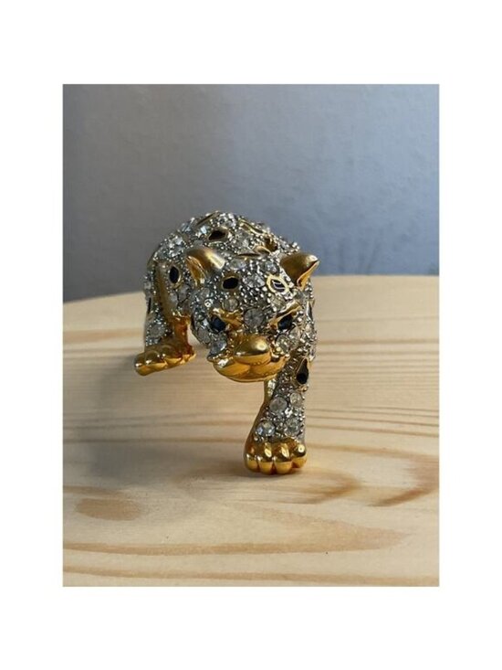 Unbranded Jewelry - Gold Pave Rhinestone Leopard Panther Shoulder Brooch Pin 80s Runway Mob Wife Whi